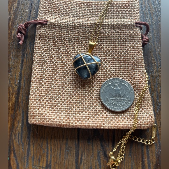 Genuine Larvikite Heart Pendant Labradorite Necklace Minimalist Necklace - Picture 2 of 3